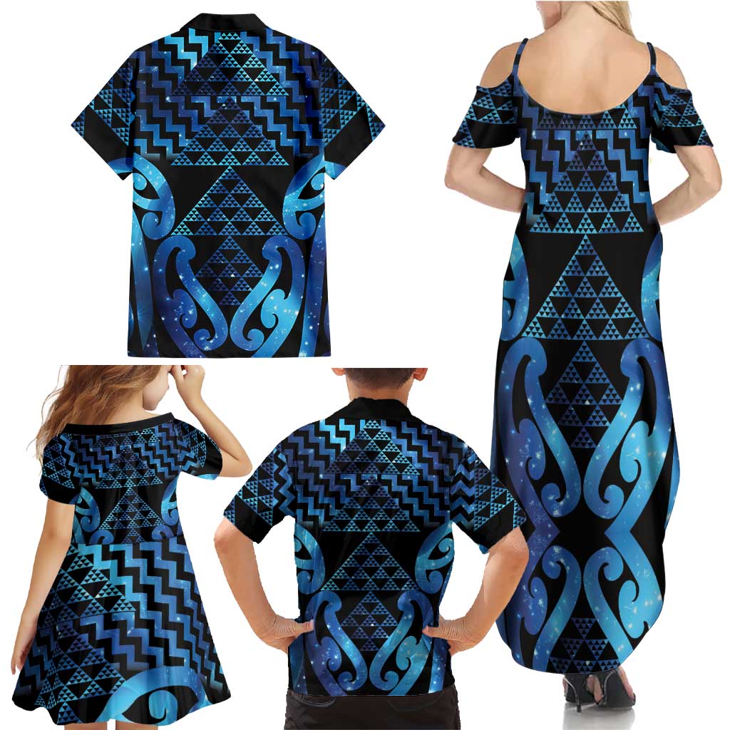 Taniko Motifs Matariki New Zealand Family Matching Summer Maxi Dress and Hawaiian Shirt NZ Niho Taniwha Poutama LT14 - Polynesian Pride