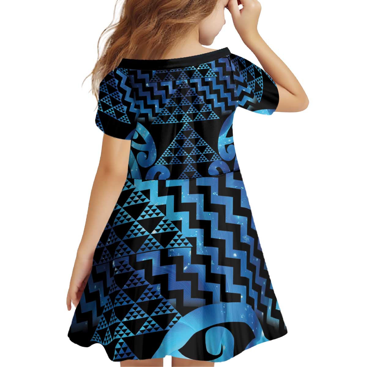 Taniko Motifs Matariki New Zealand Kid Short Sleeve Dress NZ Niho Taniwha Poutama