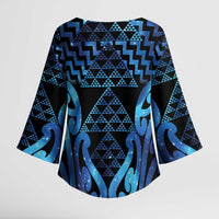 Taniko Motifs Matariki New Zealand Kimono Sleeve Blouse NZ Niho Taniwha Poutama