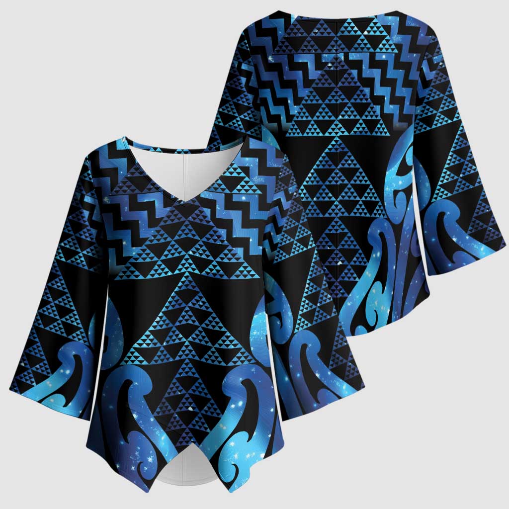 Taniko Motifs Matariki New Zealand Kimono Sleeve Blouse NZ Niho Taniwha Poutama