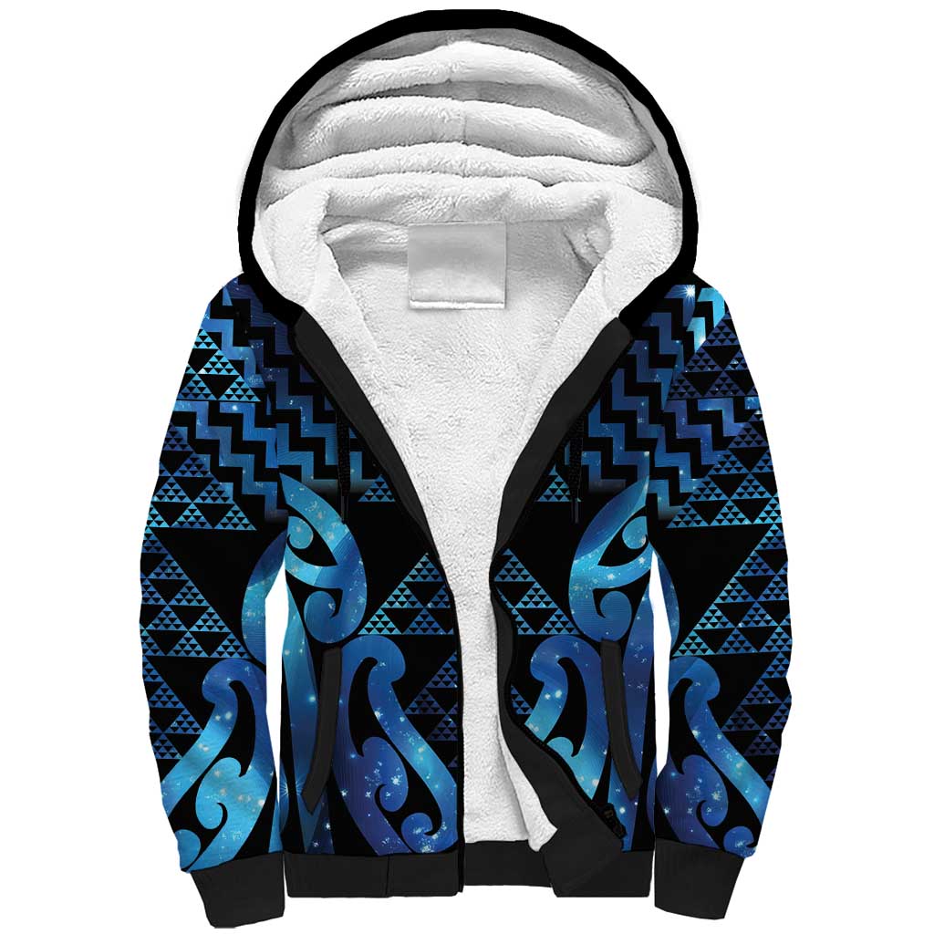 Taniko Motifs Matariki New Zealand Sherpa Hoodie NZ Niho Taniwha Poutama LT14 Unisex Blue - Polynesian Pride