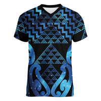 Taniko Motifs Matariki New Zealand Women V-Neck T-Shirt NZ Niho Taniwha Poutama LT14 Female Blue - Polynesian Pride