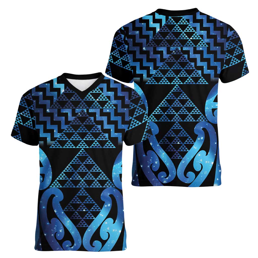 Taniko Motifs Matariki New Zealand Women V-Neck T-Shirt NZ Niho Taniwha Poutama LT14 - Polynesian Pride