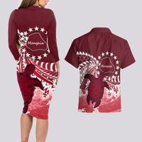 Cook Islands Mangaia Gospel Day Couples Matching Long Sleeve Bodycon Dress and Hawaiian Shirt Polynesian Art With Sea Turtle LT14 - Polynesian Pride