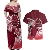 Cook Islands Mangaia Gospel Day Couples Matching Off Shoulder Maxi Dress and Hawaiian Shirt Polynesian Art With Sea Turtle LT14 - Polynesian Pride