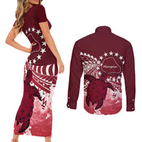 Cook Islands Mangaia Gospel Day Couples Matching Short Sleeve Bodycon Dress and Long Sleeve Button Shirt Polynesian Art With Sea Turtle LT14 - Polynesian Pride
