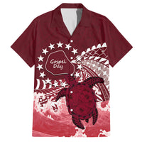 Cook Islands Mangaia Gospel Day Family Matching Long Sleeve Bodycon Dress and Hawaiian Shirt Polynesian Art With Sea Turtle LT14 Dad's Shirt - Short Sleeve Maroon - Polynesian Pride