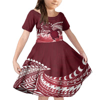 Cook Islands Mangaia Gospel Day Family Matching Mermaid Dress and Hawaiian Shirt Polynesian Art With Sea Turtle LT14 Daughter's Dress Maroon - Polynesian Pride