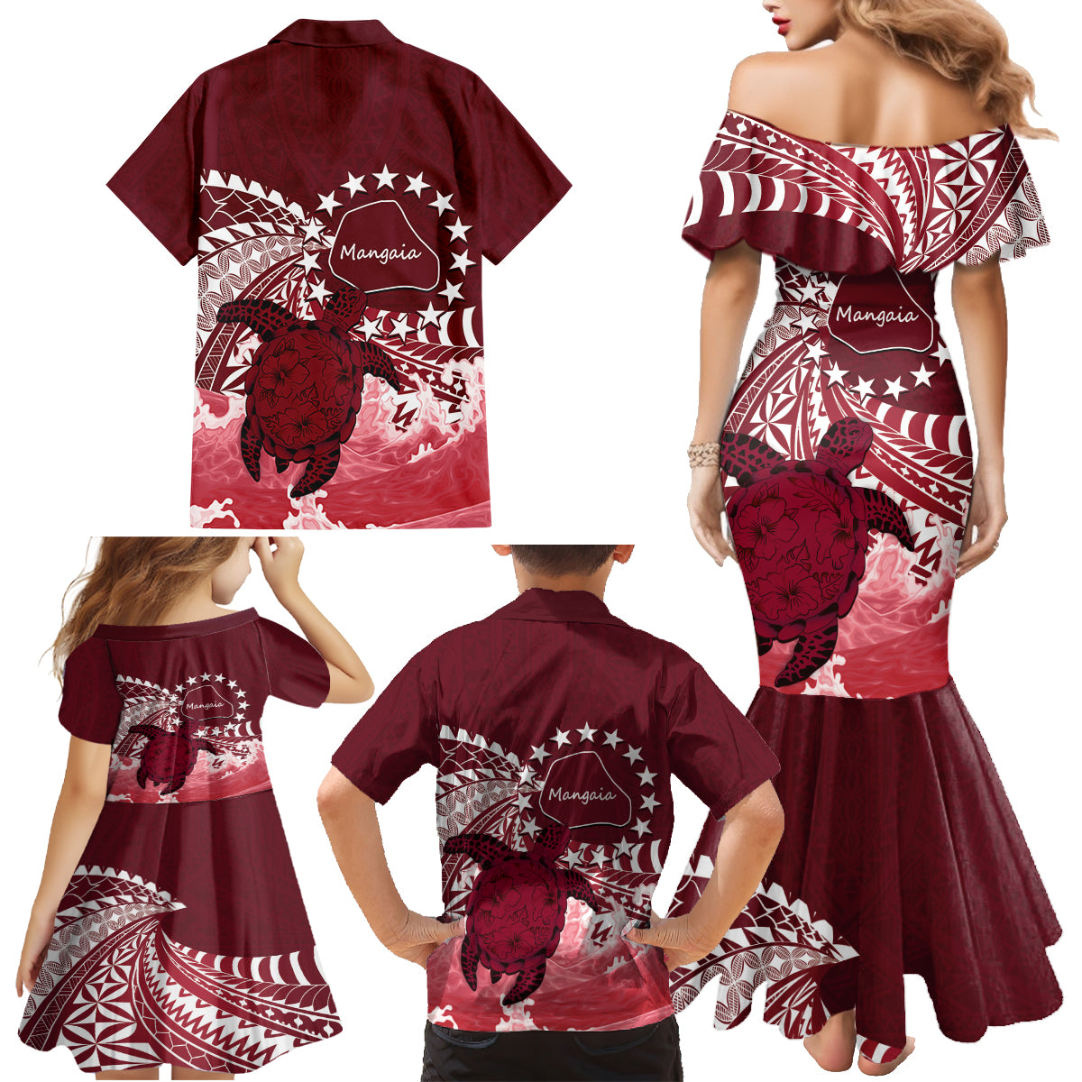 Cook Islands Mangaia Gospel Day Family Matching Mermaid Dress and Hawaiian Shirt Polynesian Art With Sea Turtle LT14 - Polynesian Pride