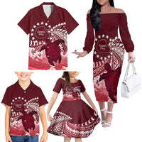 Cook Islands Mangaia Gospel Day Family Matching Off The Shoulder Long Sleeve Dress and Hawaiian Shirt Polynesian Art With Sea Turtle LT14 - Polynesian Pride