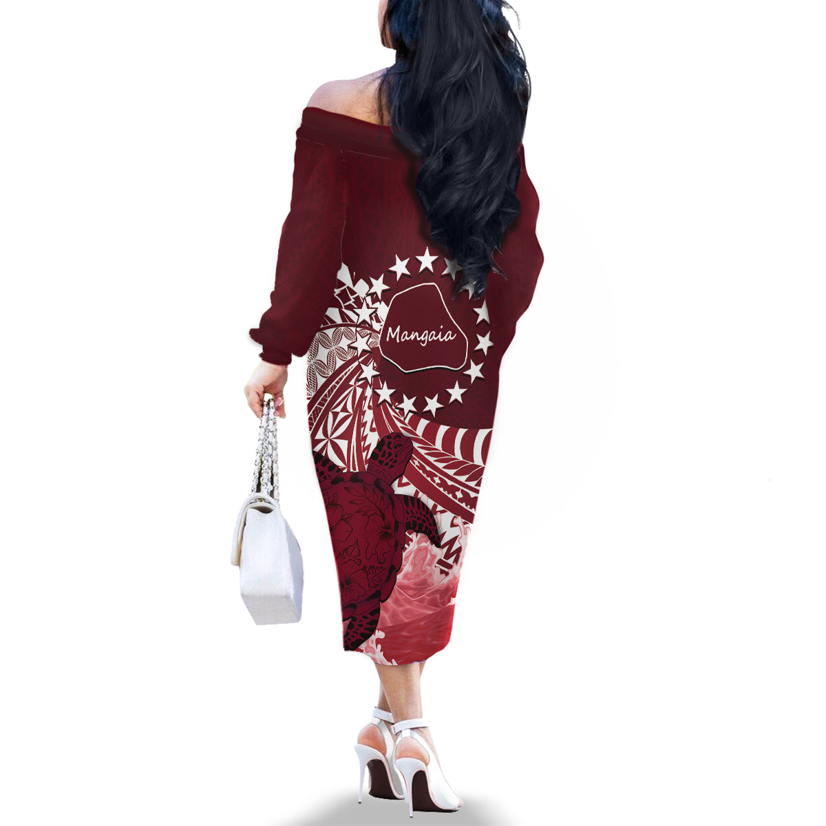 Cook Islands Mangaia Gospel Day Family Matching Off The Shoulder Long Sleeve Dress and Hawaiian Shirt Polynesian Art With Sea Turtle LT14 - Polynesian Pride