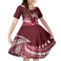 Cook Islands Mangaia Gospel Day Family Matching Off Shoulder Maxi Dress and Hawaiian Shirt Polynesian Art With Sea Turtle LT14 Daughter's Dress Maroon - Polynesian Pride