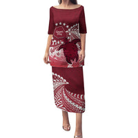 Cook Islands Mangaia Gospel Day Family Matching Puletasi and Hawaiian Shirt Polynesian Art With Sea Turtle LT14 Mom's Dress Maroon - Polynesian Pride