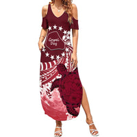 Cook Islands Mangaia Gospel Day Family Matching Summer Maxi Dress and Hawaiian Shirt Polynesian Art With Sea Turtle LT14 Mom's Dress Maroon - Polynesian Pride