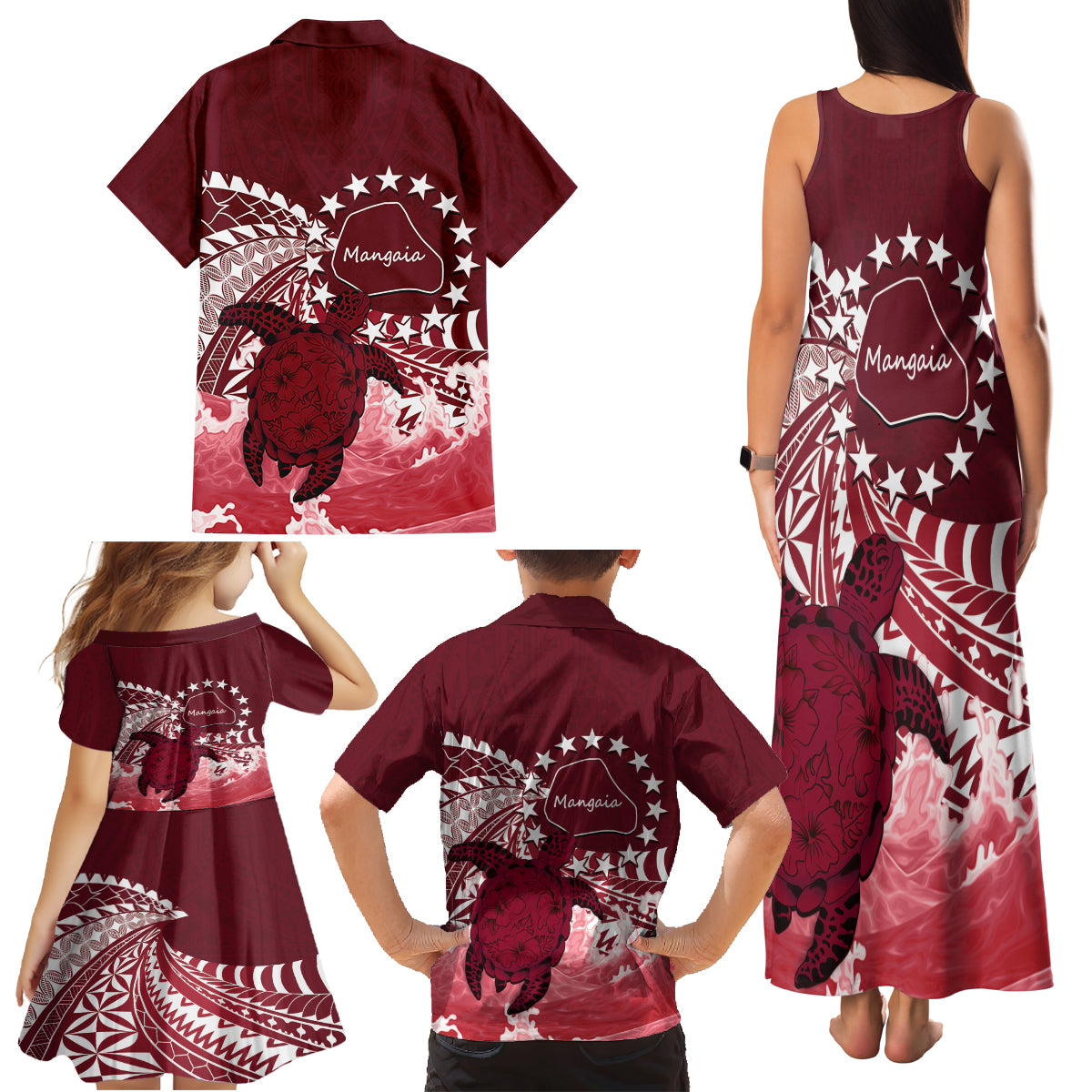 Cook Islands Mangaia Gospel Day Family Matching Tank Maxi Dress and Hawaiian Shirt Polynesian Art With Sea Turtle LT14 - Polynesian Pride