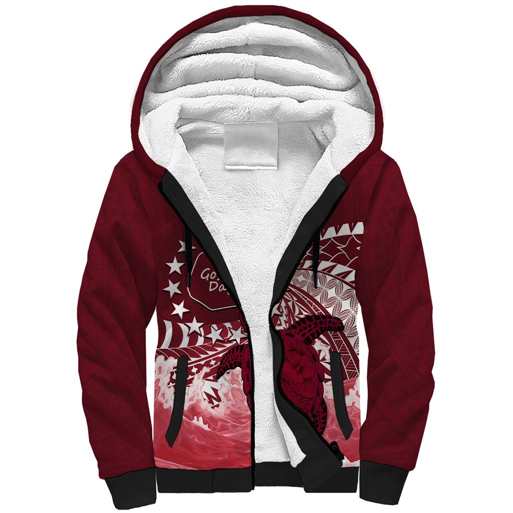 Cook Islands Mangaia Gospel Day Sherpa Hoodie Polynesian Art With Sea Turtle