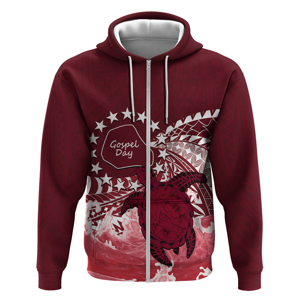 Cook Islands Mangaia Gospel Day Zip Hoodie Polynesian Art With Sea Turtle