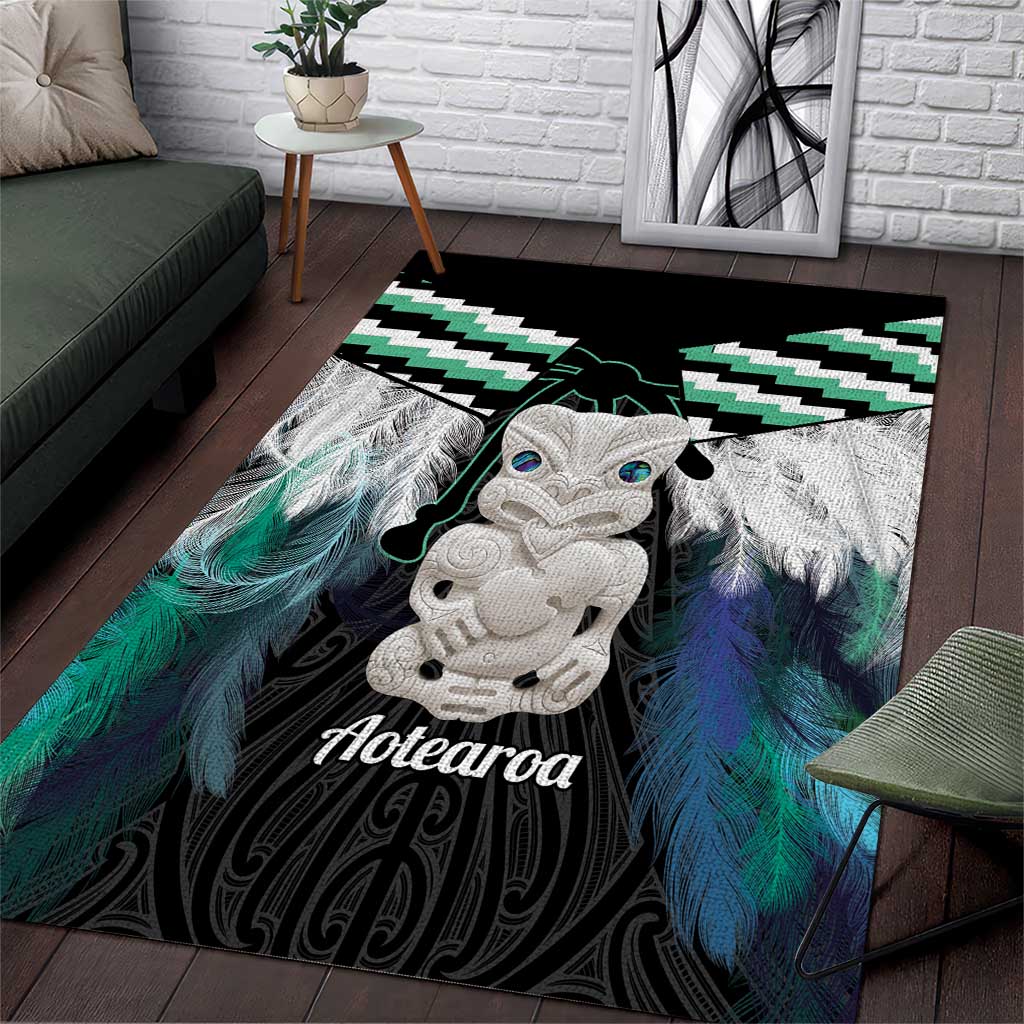 Aotearoa Korowai Motif Area Rug Hei Tiki Poutama Maori Pattern LT14 Turquoise - Polynesian Pride