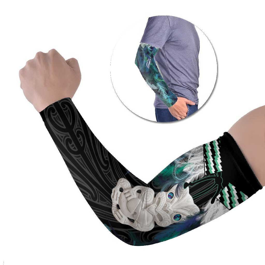 Aotearoa Korowai Motif Arm Sleeves Hei Tiki Poutama Maori Pattern LT14 Set of 2 Turquoise - Polynesian Pride