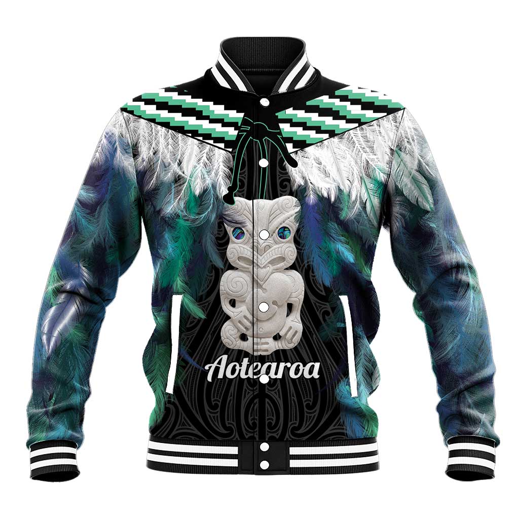Aotearoa Korowai Motif Baseball Jacket Hei Tiki Poutama Maori Pattern