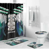 Aotearoa Korowai Motif Bathroom Set Hei Tiki Poutama Maori Pattern LT14 Bathroom Set (4 pcs) Turquoise - Polynesian Pride