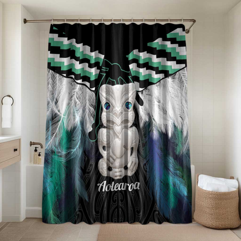 Aotearoa Korowai Motif Bathroom Set Hei Tiki Poutama Maori Pattern LT14 Shower Curtain Only Turquoise - Polynesian Pride