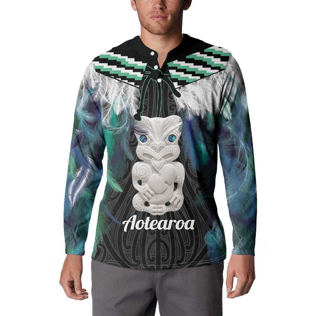 Aotearoa Korowai Motif Button Sweatshirt Hei Tiki Poutama Maori Pattern