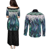 Aotearoa Korowai Motif Couples Matching Puletasi and Long Sleeve Button Shirt Hei Tiki Poutama Maori Pattern