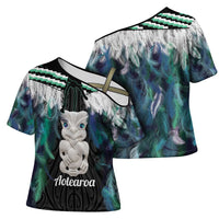 Aotearoa Korowai Motif Cross Shoulder Shirt Hei Tiki Poutama Maori Pattern LT14 - Polynesian Pride