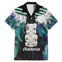 Aotearoa Korowai Motif Family Matching Mermaid Dress and Hawaiian Shirt Hei Tiki Poutama Maori Pattern LT14 Dad's Shirt - Short Sleeve Turquoise - Polynesian Pride