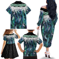 Aotearoa Korowai Motif Family Matching Off The Shoulder Long Sleeve Dress and Hawaiian Shirt Hei Tiki Poutama Maori Pattern LT14 - Polynesian Pride