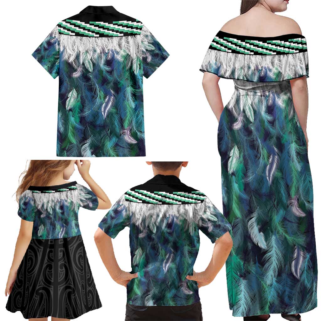 Aotearoa Korowai Motif Family Matching Off Shoulder Maxi Dress and Hawaiian Shirt Hei Tiki Poutama Maori Pattern LT14 - Polynesian Pride