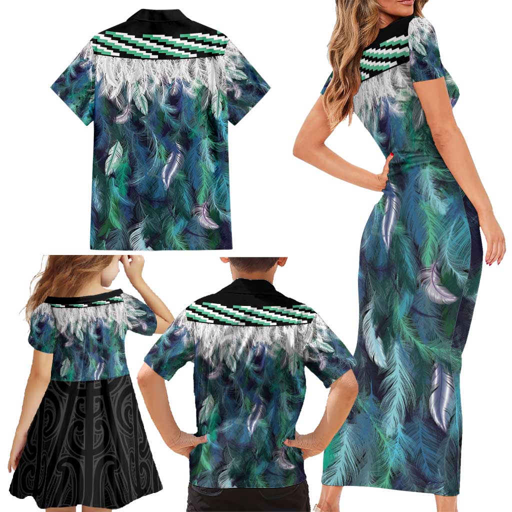 Aotearoa Korowai Motif Family Matching Short Sleeve Bodycon Dress and Hawaiian Shirt Hei Tiki Poutama Maori Pattern LT14 - Polynesian Pride