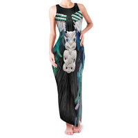 Aotearoa Korowai Motif Family Matching Tank Maxi Dress and Hawaiian Shirt Hei Tiki Poutama Maori Pattern LT14 Mom's Dress Turquoise - Polynesian Pride