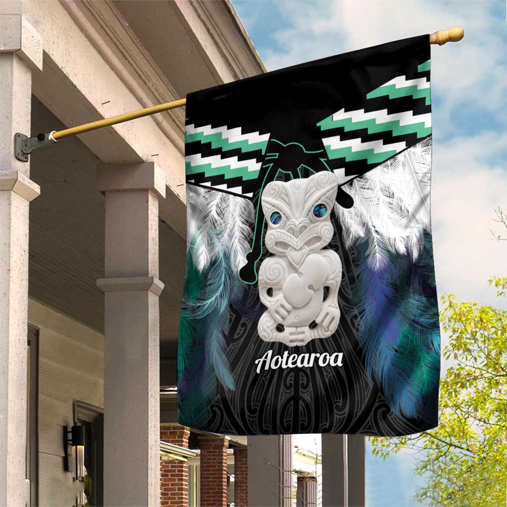 Aotearoa Korowai Motif Garden Flag Hei Tiki Poutama Maori Pattern LT14 House Flag Turquoise - Polynesian Pride