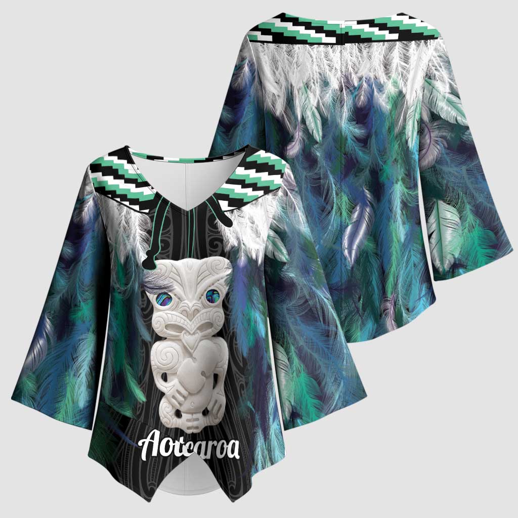 Aotearoa Korowai Motif Kimono Sleeve Blouse Hei Tiki Poutama Maori Pattern - Polynesian Pride