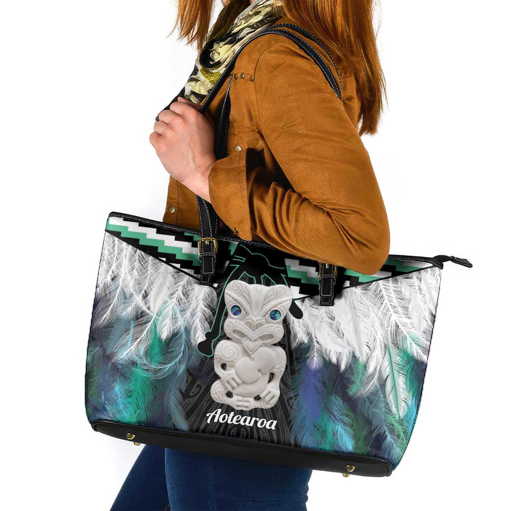 Aotearoa Korowai Motif Leather Tote Bag Hei Tiki Poutama Maori Pattern