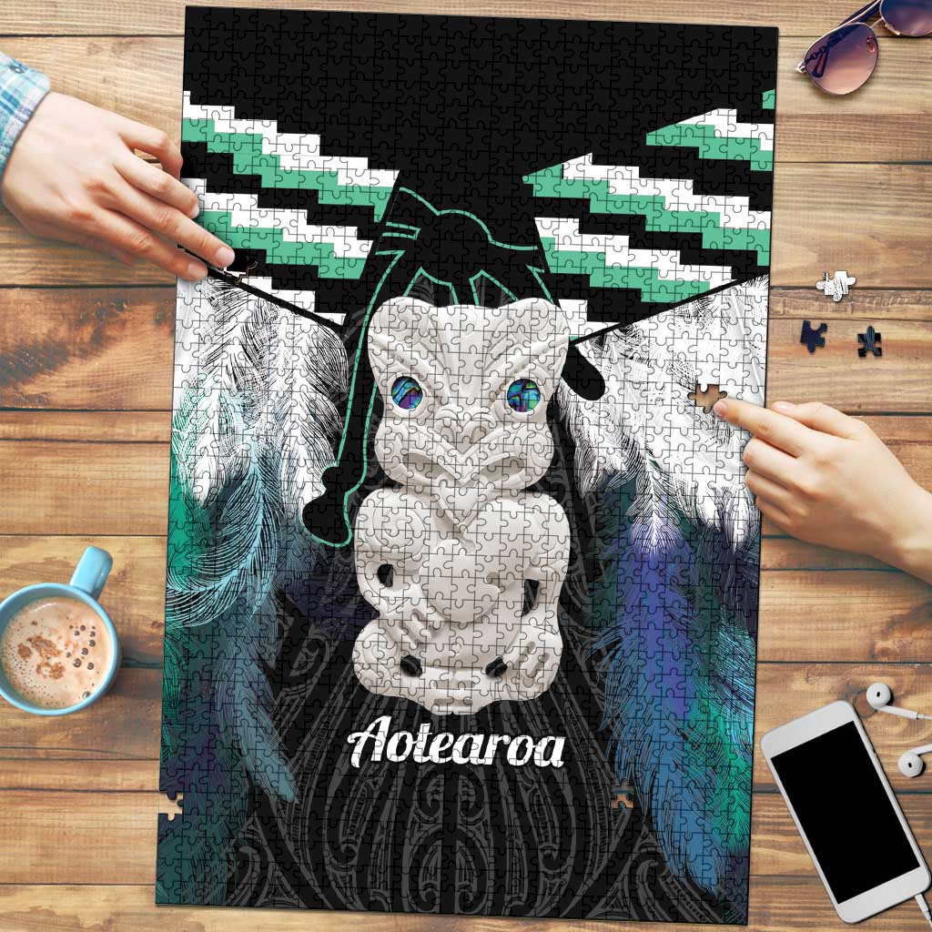 Aotearoa Korowai Motif Puzzle Hei Tiki Poutama Maori Pattern LT14 Turquoise - Polynesian Pride