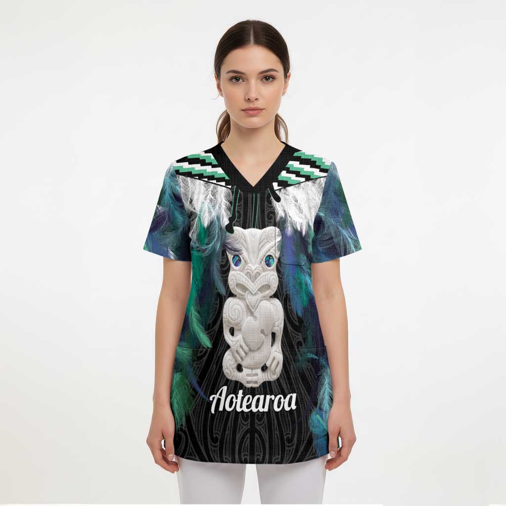 Aotearoa Korowai Motif Scrub Top Hei Tiki Poutama Maori Pattern - Polynesian Pride