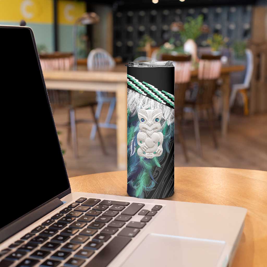 Aotearoa Korowai Motif Skinny Tumbler Hei Tiki Poutama Maori Pattern