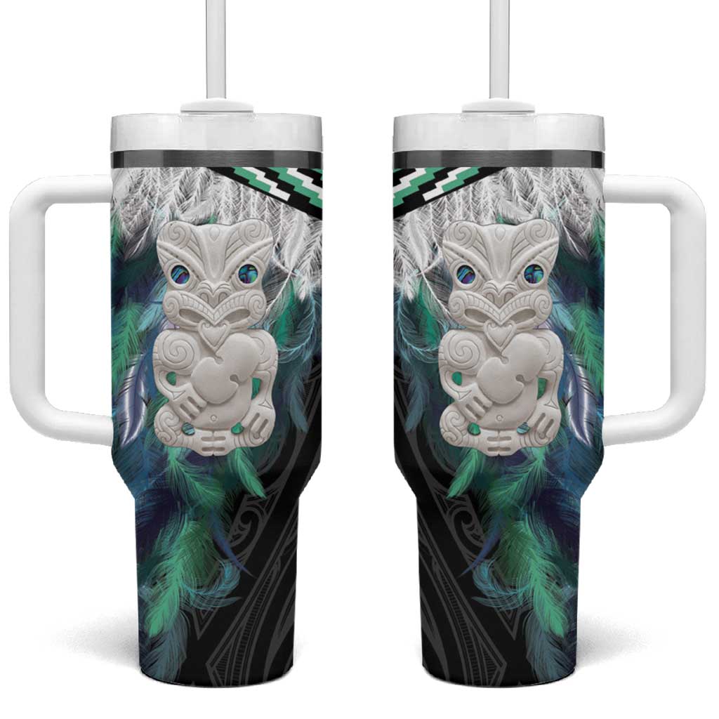 Aotearoa Korowai Motif Tumbler With Handle Hei Tiki Poutama Maori Pattern LT14 One Size: 40 oz Turquoise - Polynesian Pride