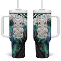 Aotearoa Korowai Motif Tumbler With Handle Hei Tiki Poutama Maori Pattern LT14 One Size: 40 oz Turquoise - Polynesian Pride