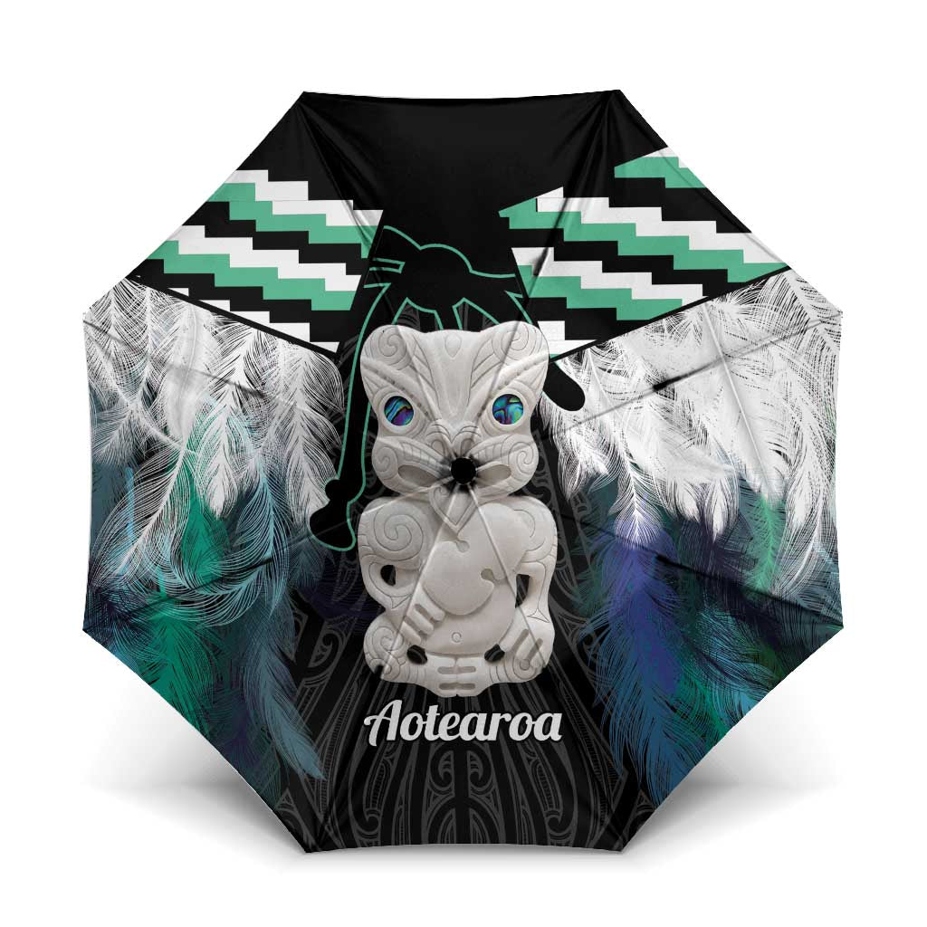 Aotearoa Korowai Motif Umbrella Hei Tiki Poutama Maori Pattern LT14 One Size Folded 11.42 inch Opened Diameter 37.4 inch Turquoise - Polynesian Pride