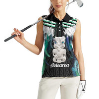 Aotearoa Korowai Motif Women Sleeveless Polo Shirt Hei Tiki Poutama Maori Pattern