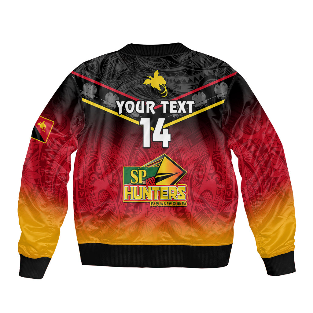 Personalised Papua New Guinea Rugby Sleeve Zip Bomber Jacket PNG Hunters Polynesian Black LT14 - Polynesian Pride