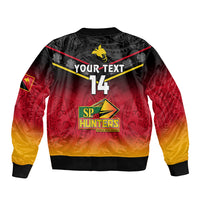 Personalised Papua New Guinea Rugby Sleeve Zip Bomber Jacket PNG Hunters Polynesian Black LT14 - Polynesian Pride