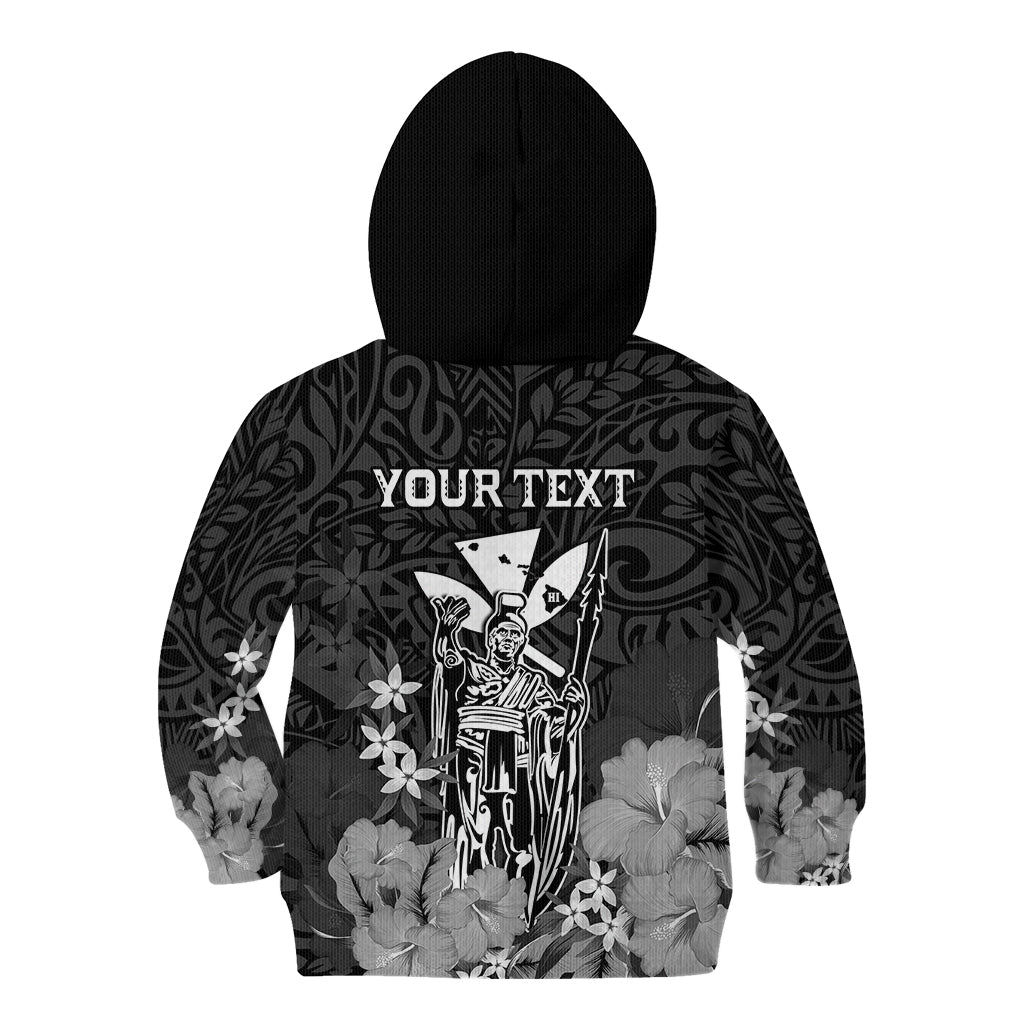 Personalised King Kamehameha Day Hawaii Kid Hoodie Polynesia Tribal Kanaka And Hibiscus Black LT14 - Polynesian Pride