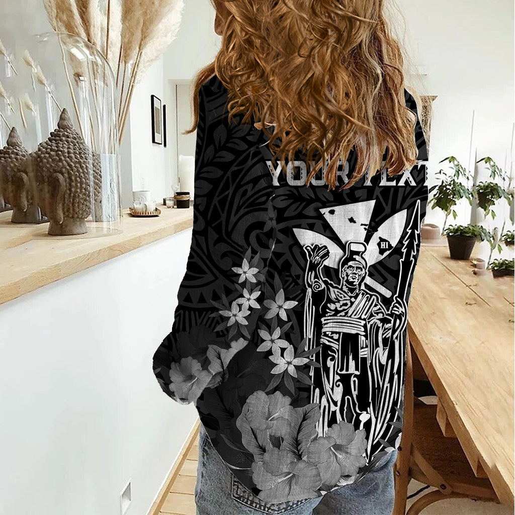 Personalised King Kamehameha Day Hawaii Women Casual Shirt Polynesia Tribal Kanaka And Hibiscus Black LT14 - Polynesian Pride
