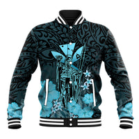 Personalised King Kamehameha Day Hawaii Baseball Jacket Polynesia Tribal Kanaka And Hibiscus Turquoise LT14 Unisex Turquoise - Polynesian Pride
