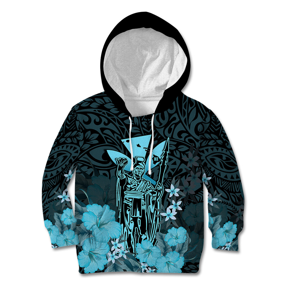 Personalised King Kamehameha Day Hawaii Kid Hoodie Polynesia Tribal Kanaka And Hibiscus Turquoise LT14 Hoodie Turquoise - Polynesian Pride
